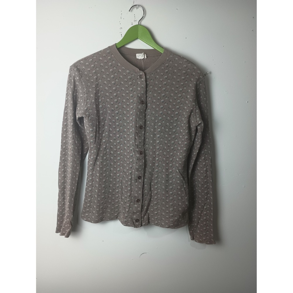 J.Crew Womens Brown Floral Waffle Knit Cotton Cardigan Sweater Thermal Size M